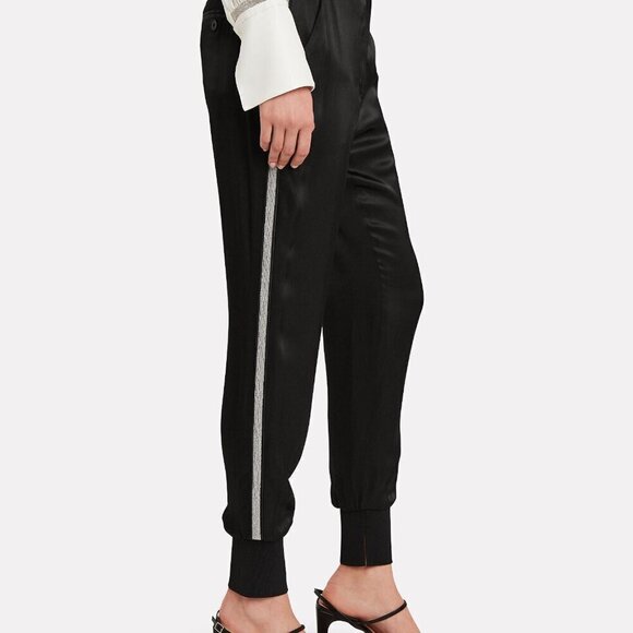 3.1 Phillip Lim Pants Side Silver Beaded Stripe Satin High Rise Jogger Slit Hem - Picture 4 of 13